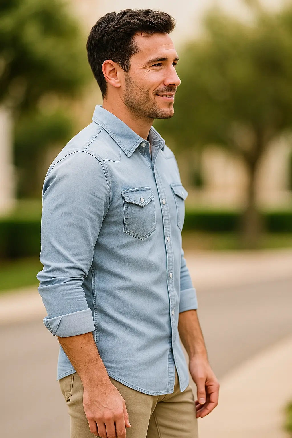 Heren Denim Shirt, Vintage Slim Fit Lange Mouwen Knoop Omhoog, Casual Kapel Top | VIQA VIQA© NEDERLAND