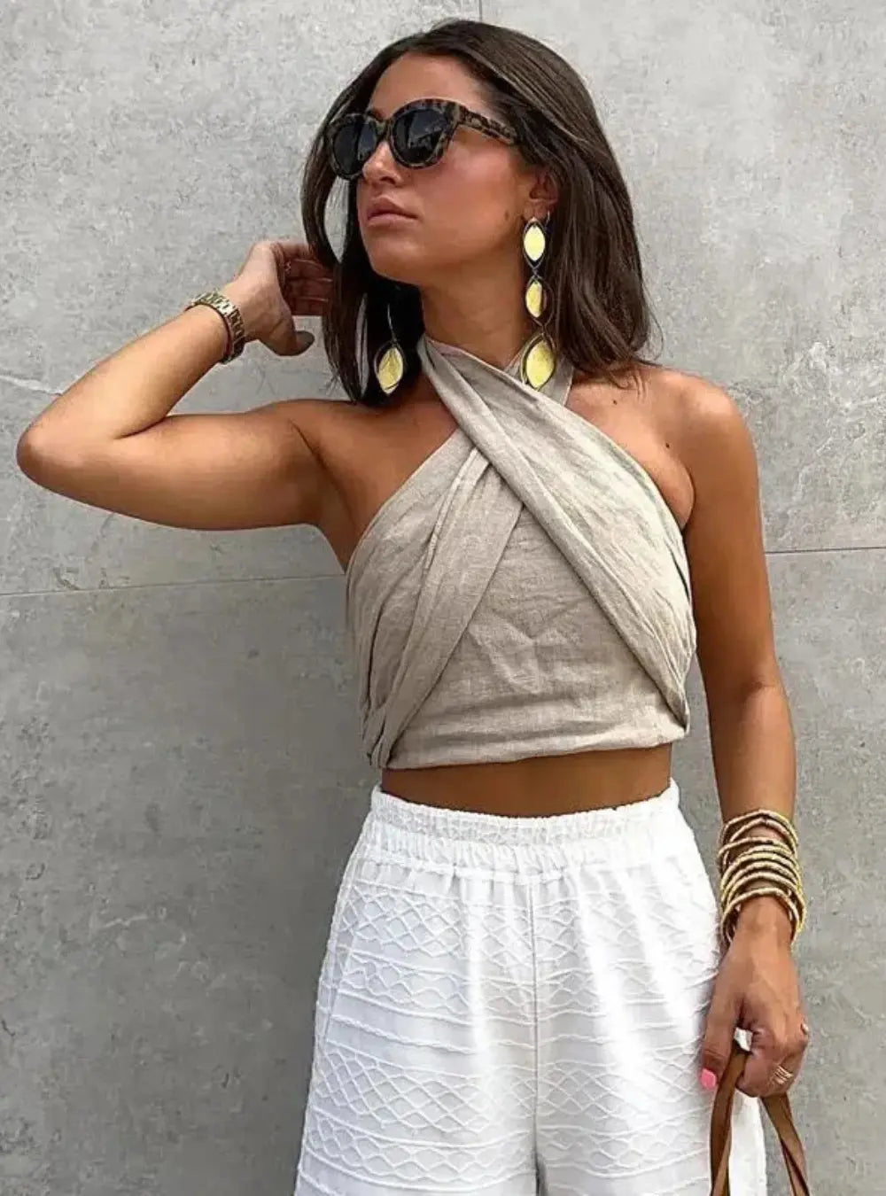 Traci Dames Linen Kruis Tanktop VIQA© NEDERLAND