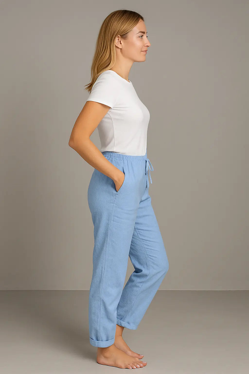 Eva Dames Zomer Linnen Ademend Comfort Broek VIQA© NEDERLAND