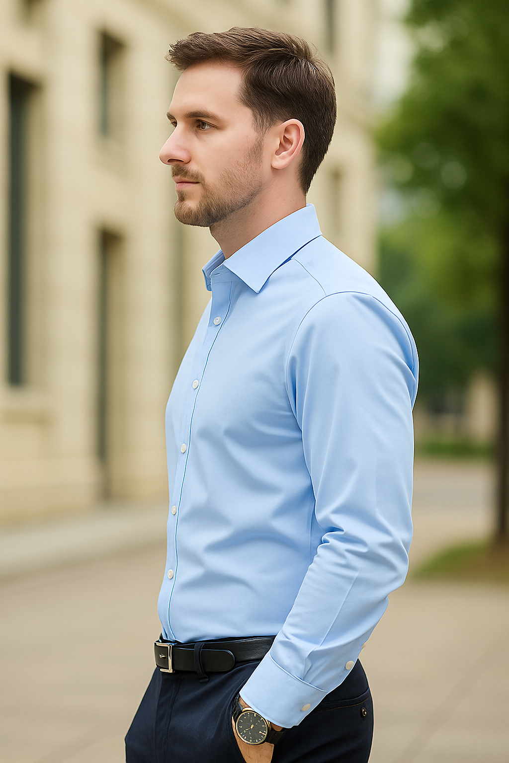 Heren Zakelijk Shirt, Effen Kleur Slim Pasvorm Lange Mouwen, Klassieke Casual Jurk Shirt | VIQA VIQA© NEDERLAND