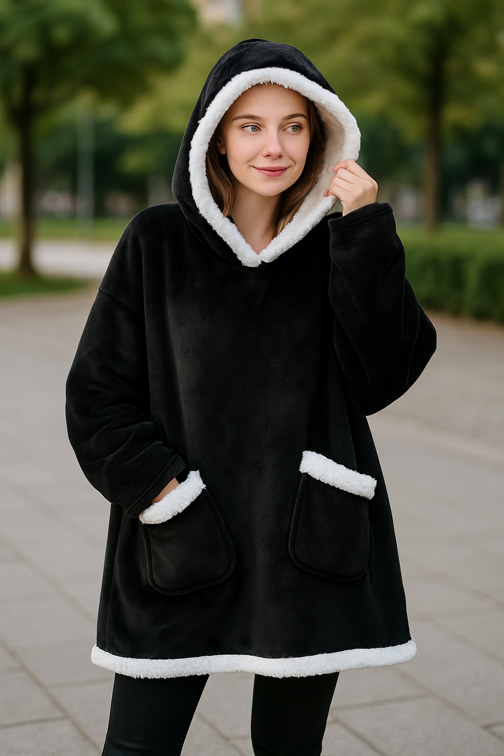 Hoodie-Deken Met Mouwen Voor Dames, Oversized Trui Met Zakken Van Winterfleece Met Ruitjesmotief | VIQA VIQA© NEDERLAND