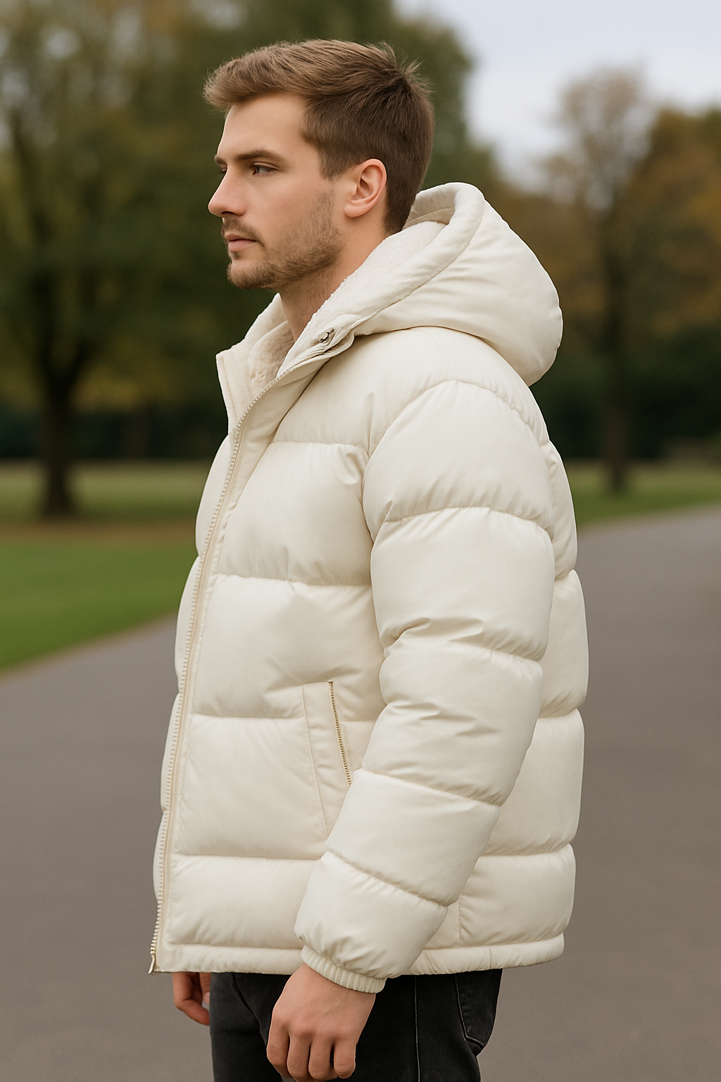 Katoenen gewatteerde herenjas met capuchon van lamswol, dik gevoerde winterjas, modieuze tweedelige stijl | VIQA VIQA© NEDERLAND