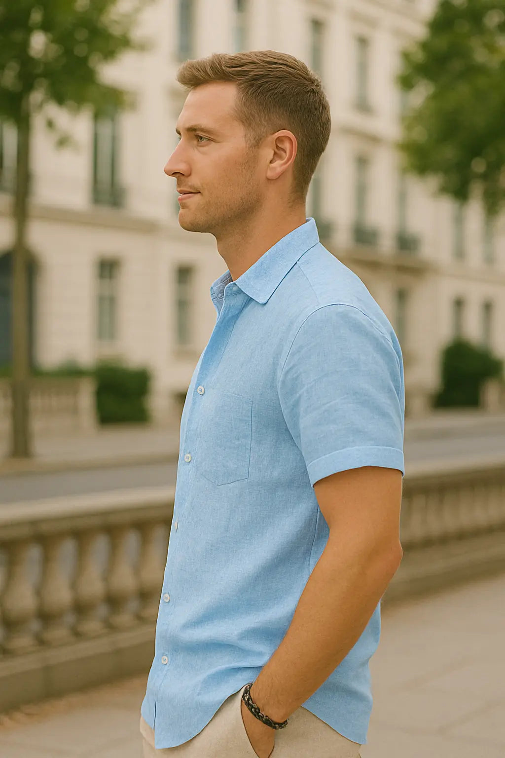 Heren Katoenen Linnen Shirt Met Korte Mouwen, Zomerse Casual Strandkleding, Effen Kleur Gedraaide Kraag | VIQA VIQA© NEDERLAND