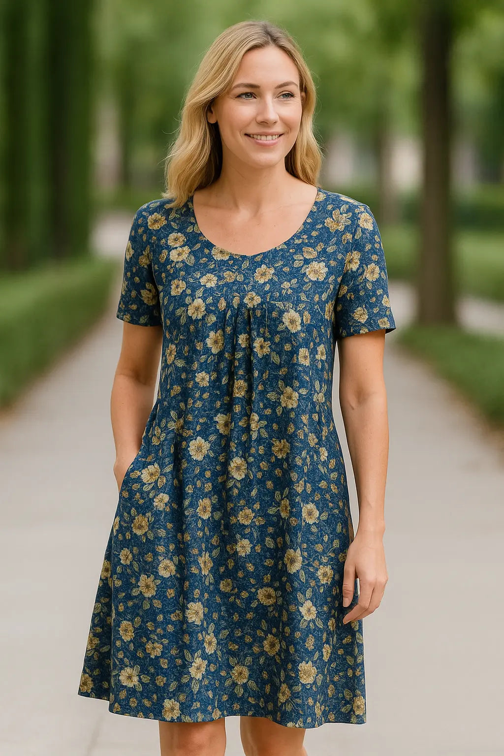 Dames Bloemen Midi Jurk, Zomer Ronde Hals Korte Mouwen Casuele Homewear | VIQA VIQA© NEDERLAND