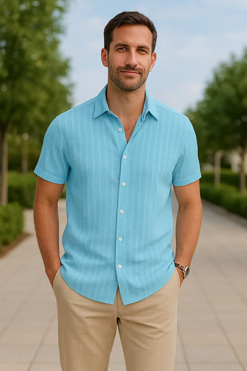 Heren Gestreept Shirt, Korte Mouwen, Losse Pasvorm, Casual Veelkleurige Zomertop | VIQA VIQA© NEDERLAND