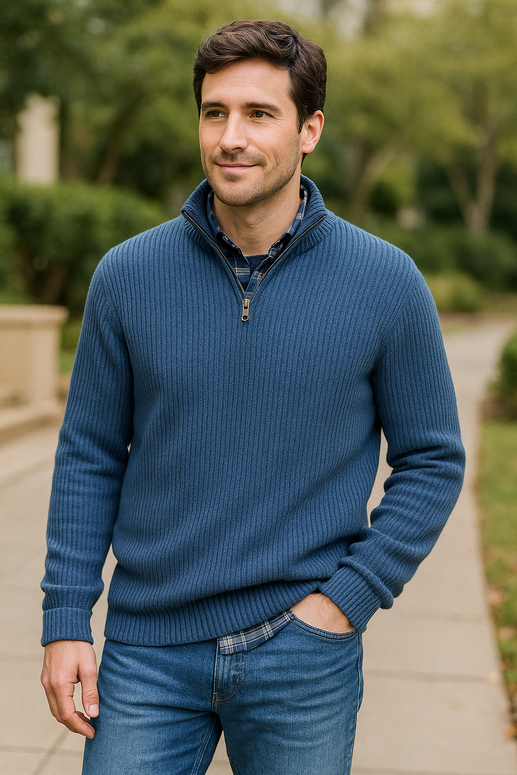 Heren V-hals Halve Rits Trui, Casual Losse Gebreide Pullover voor Herfst Winter Outdoor Werk | VIQA VIQA© NEDERLAND