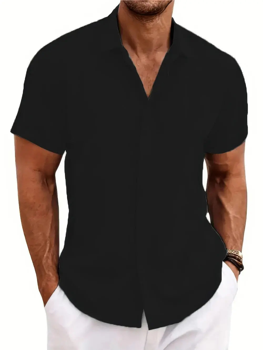 Heren Casual Strandshirt Met Korte Mouwen VIQA© NEDERLANDZwart-3XL