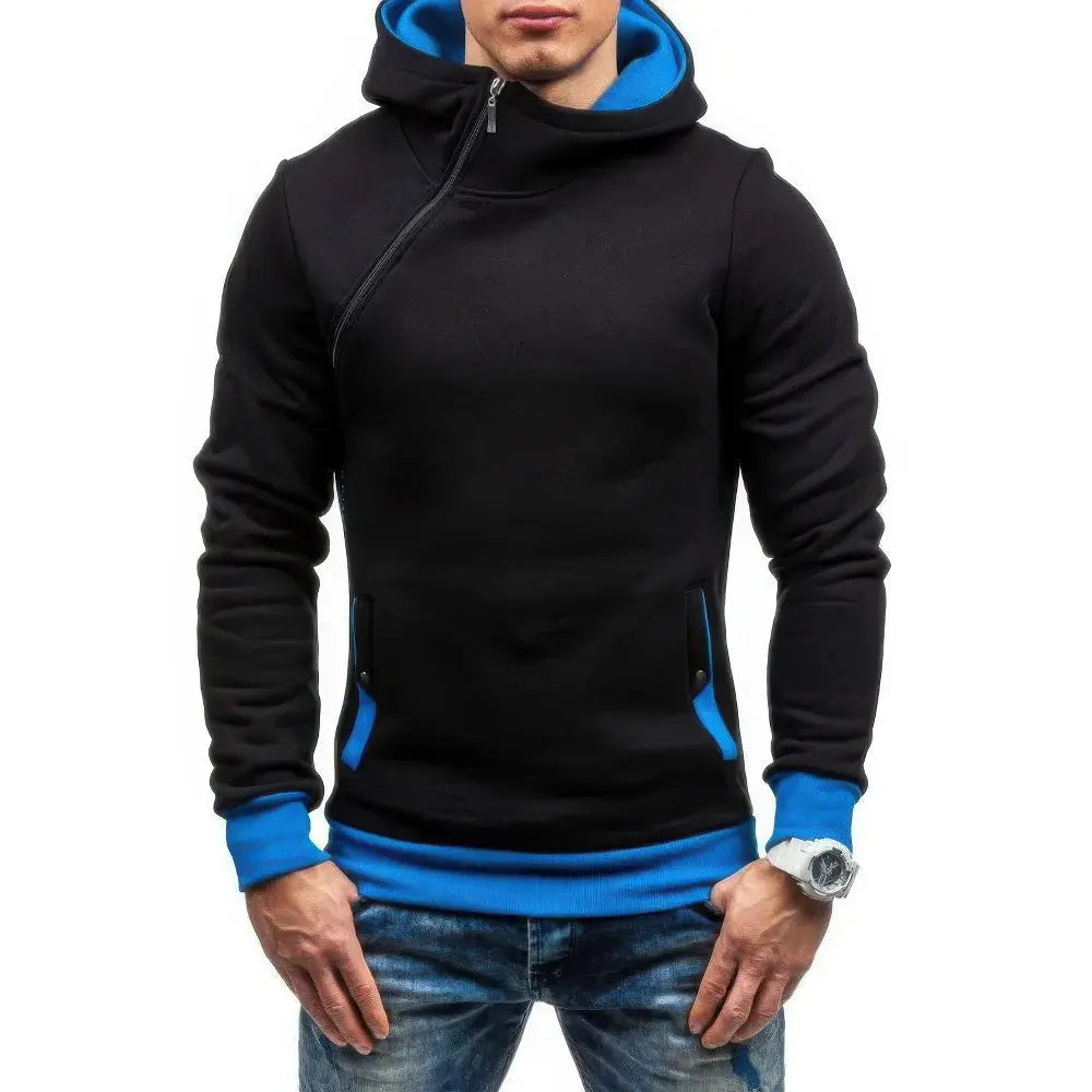 Heren Slim Trui Diagonale Rits Hoodie VIQA© NEDERLANDZwart-Blauw-XXL