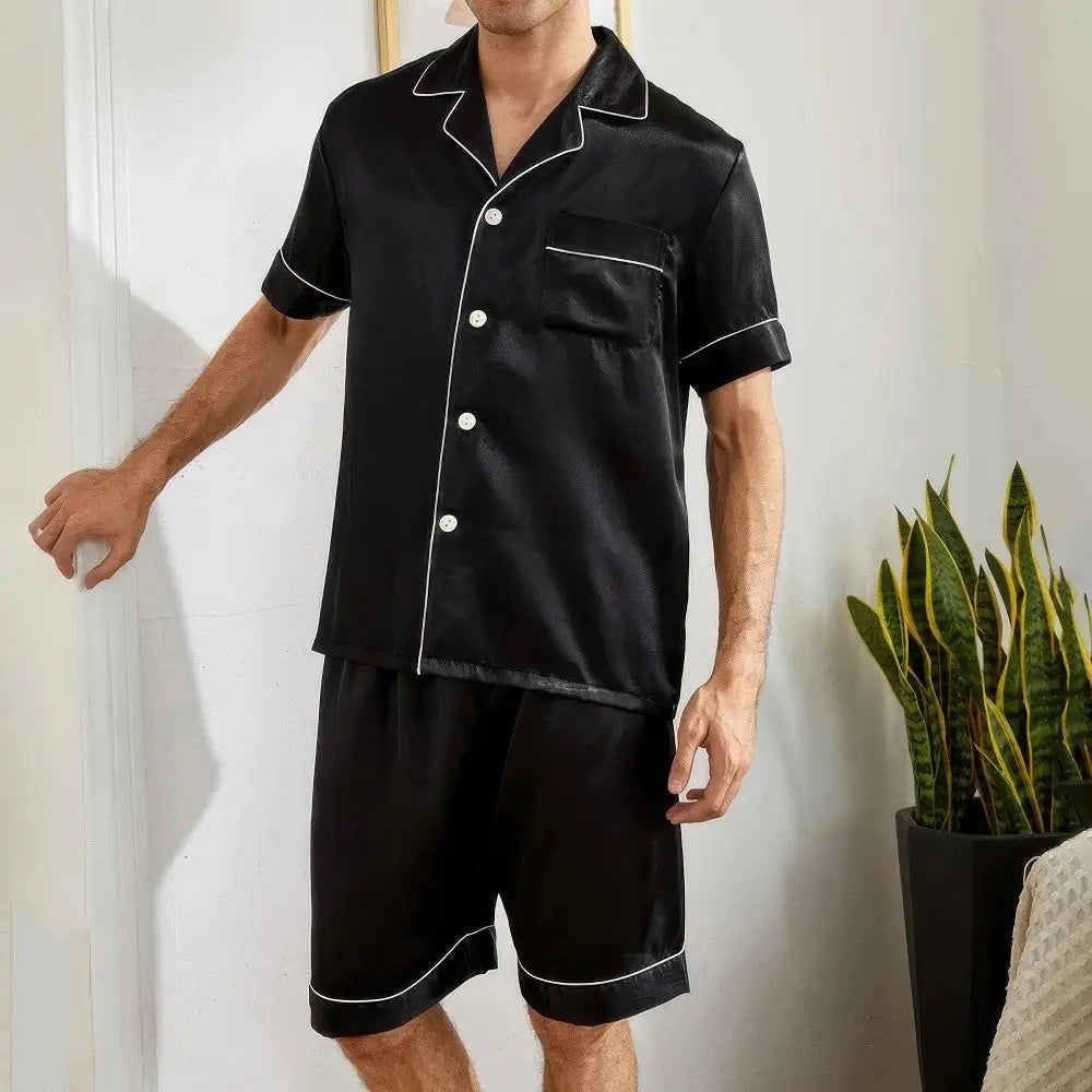 Korte Pyjama Shirt En Broek Voor Heren VIQA© NEDERLANDZwart-XL