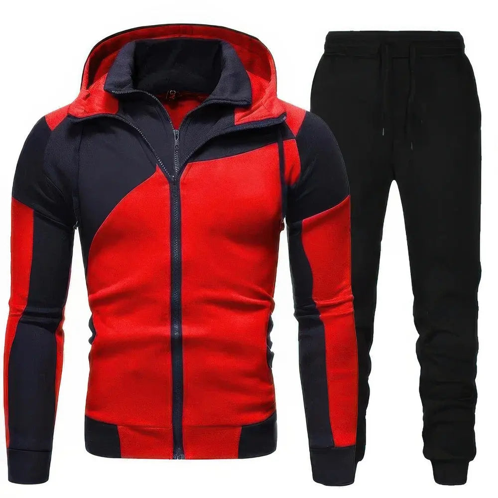 Heren Hoodie Sweatpants Ritssluiting 2-Delig Trainingspak Sportkleding VIQA© NEDERLANDRood-3XL