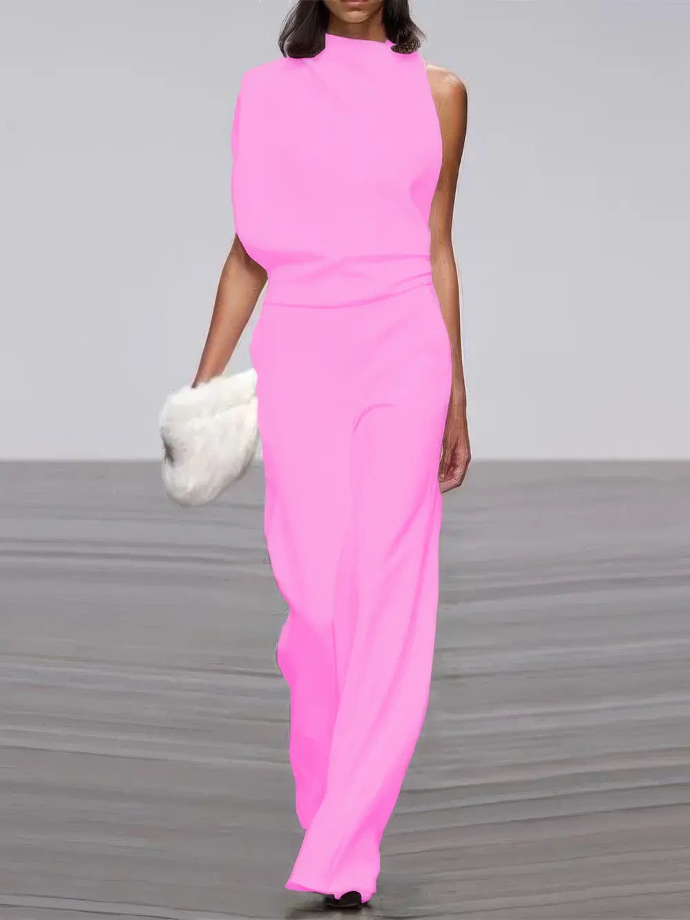 Dames Jumpsuit Met Ronde Hals En Mouwloze Broek Met Wijde Pijpen VIQA© NEDERLANDRoze-XL