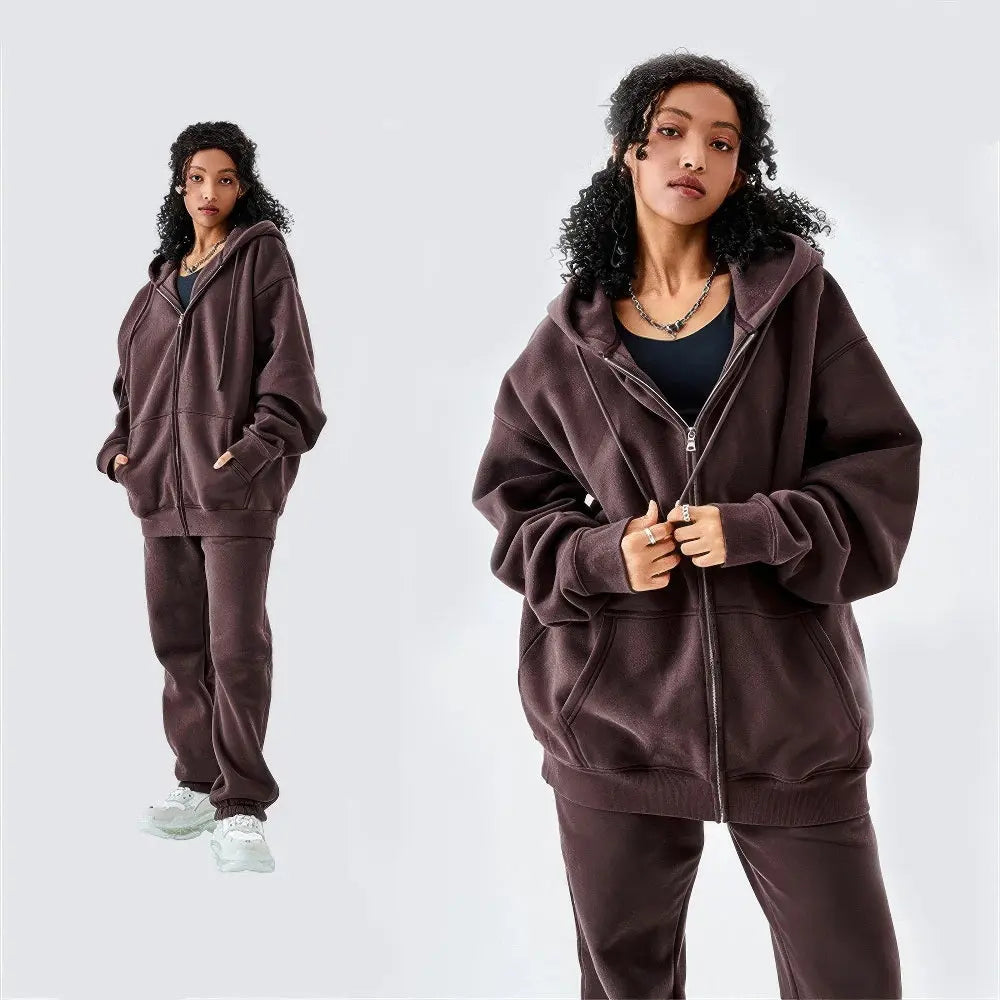 Dames Fleece Casual Hoodie Met Rits VIQA© NEDERLANDBruin-XXL