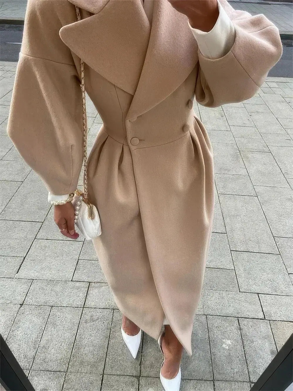 Dikke Wollen Overjas Voor Dames VIQA© NEDERLANDKhaki-XL