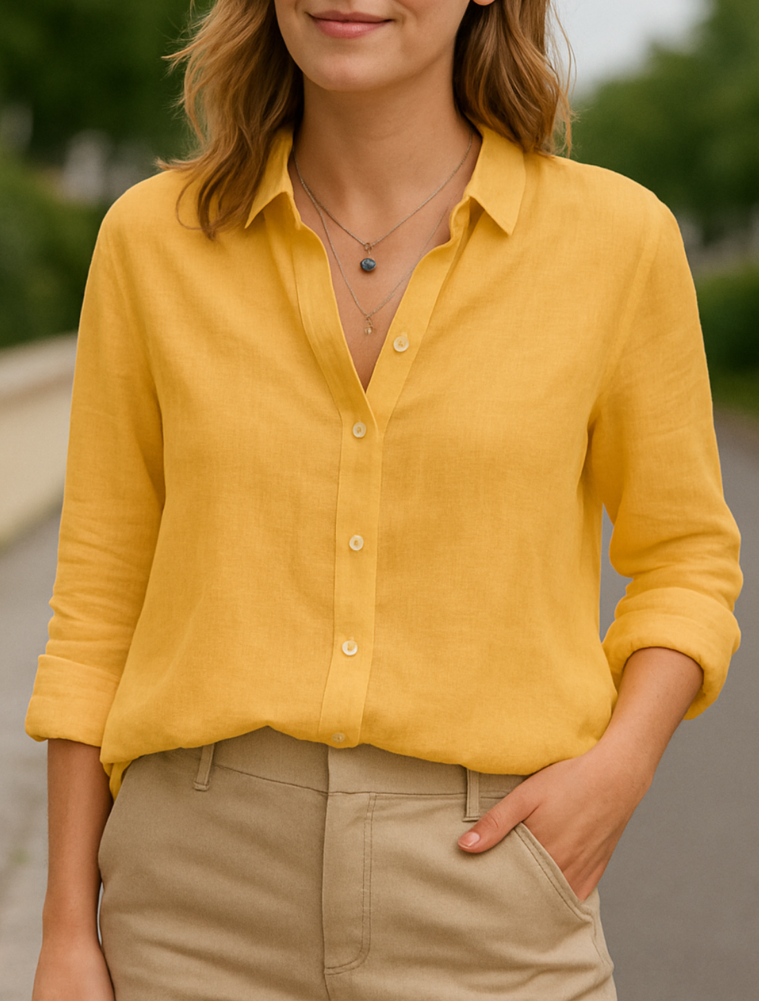 Dames Zomer Overhemd, Blouse met Lange Mouwen, Casual Stijl Mode Top | VIQA VIQA© NEDERLANDOranje / 2XL