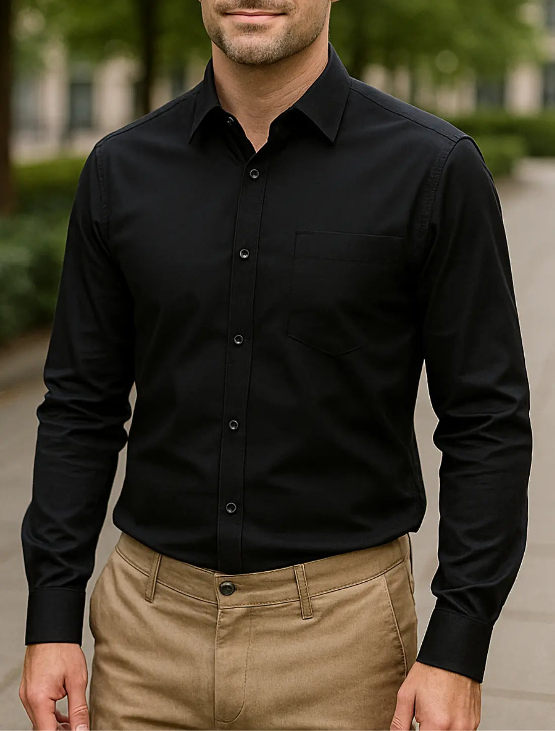 Heren Zomer Overhemd, Slanke Lange Mouwen Formele Zakelijke Casual, Effen Kleur Strijkvrij | VIQA VIQA© NEDERLANDZwart / 2XL