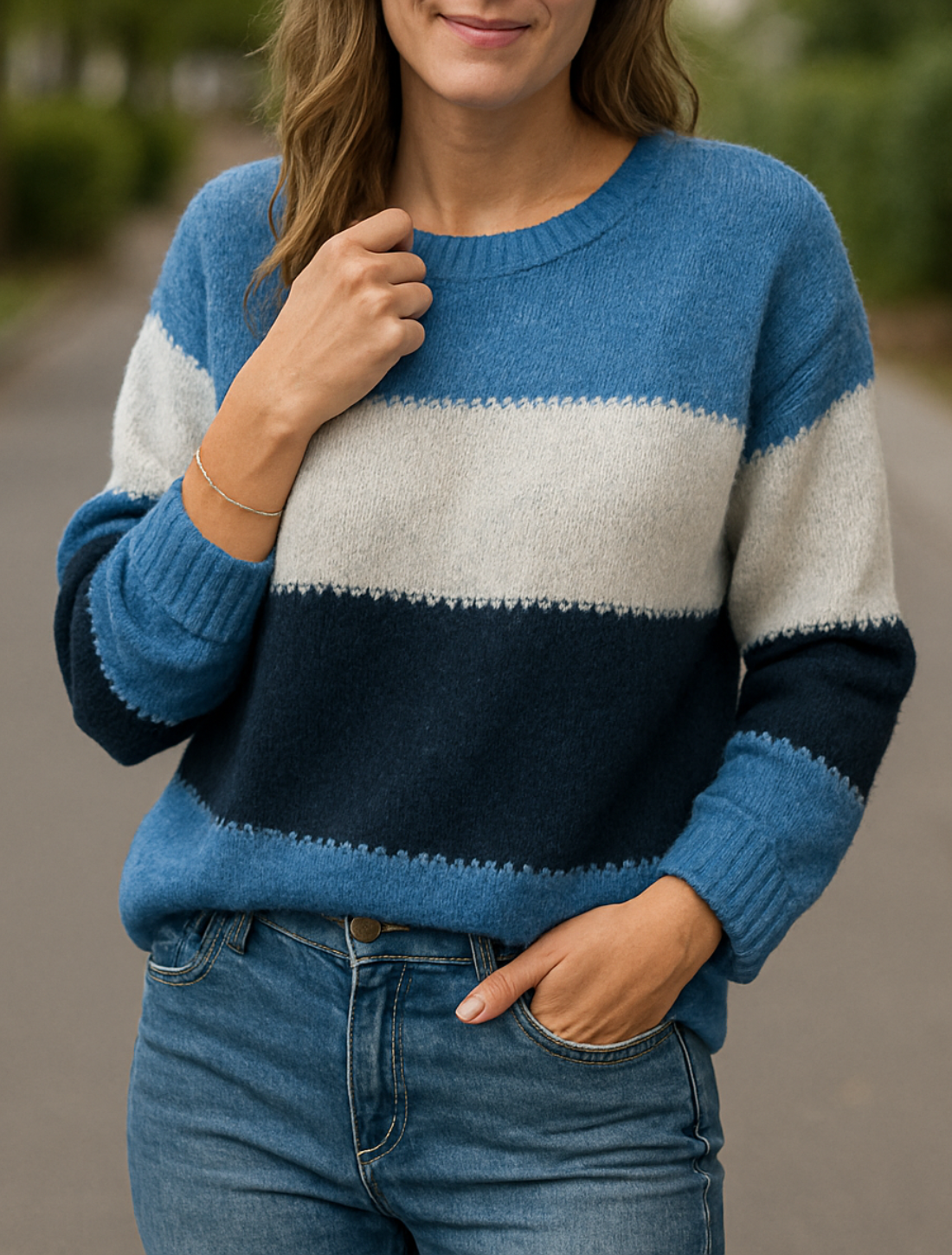 Gestreepte Trui, Los Gebreide Lange Mouwen Ronde Hals, Casual Herfst Winter Trui | VIQA VIQA© NEDERLAND