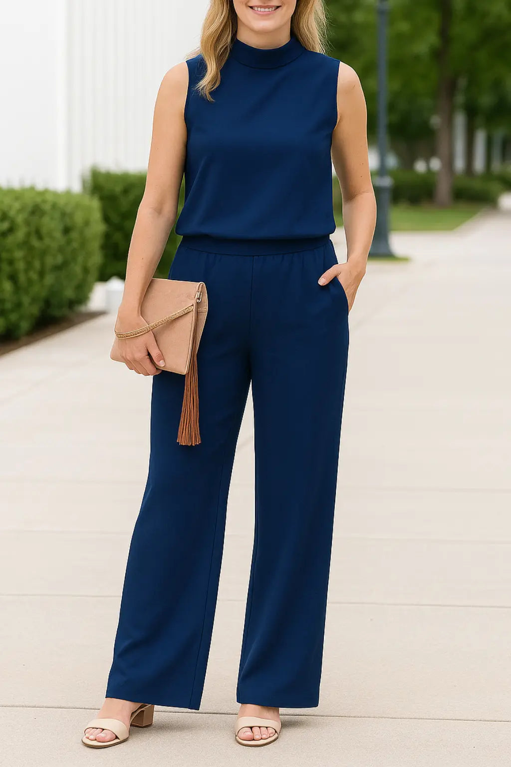 Dames Zomer Jumpsuit, Mouwloze O-Hals Effen Kleur, Losse Pasvorm Mode Casual Broek | VIQA VIQA© NEDERLANDBlauw / 2XL