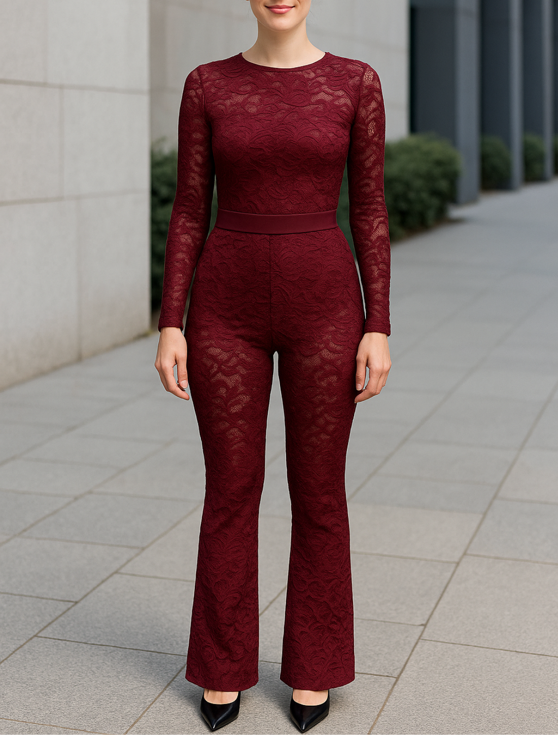 Dames Elegante Kant Jumpsuit, Lange Mouw Hoge Taille Romper, Sexy O-Hals Zakelijk Casual Speelpak | VIQA VIQA© NEDERLAND