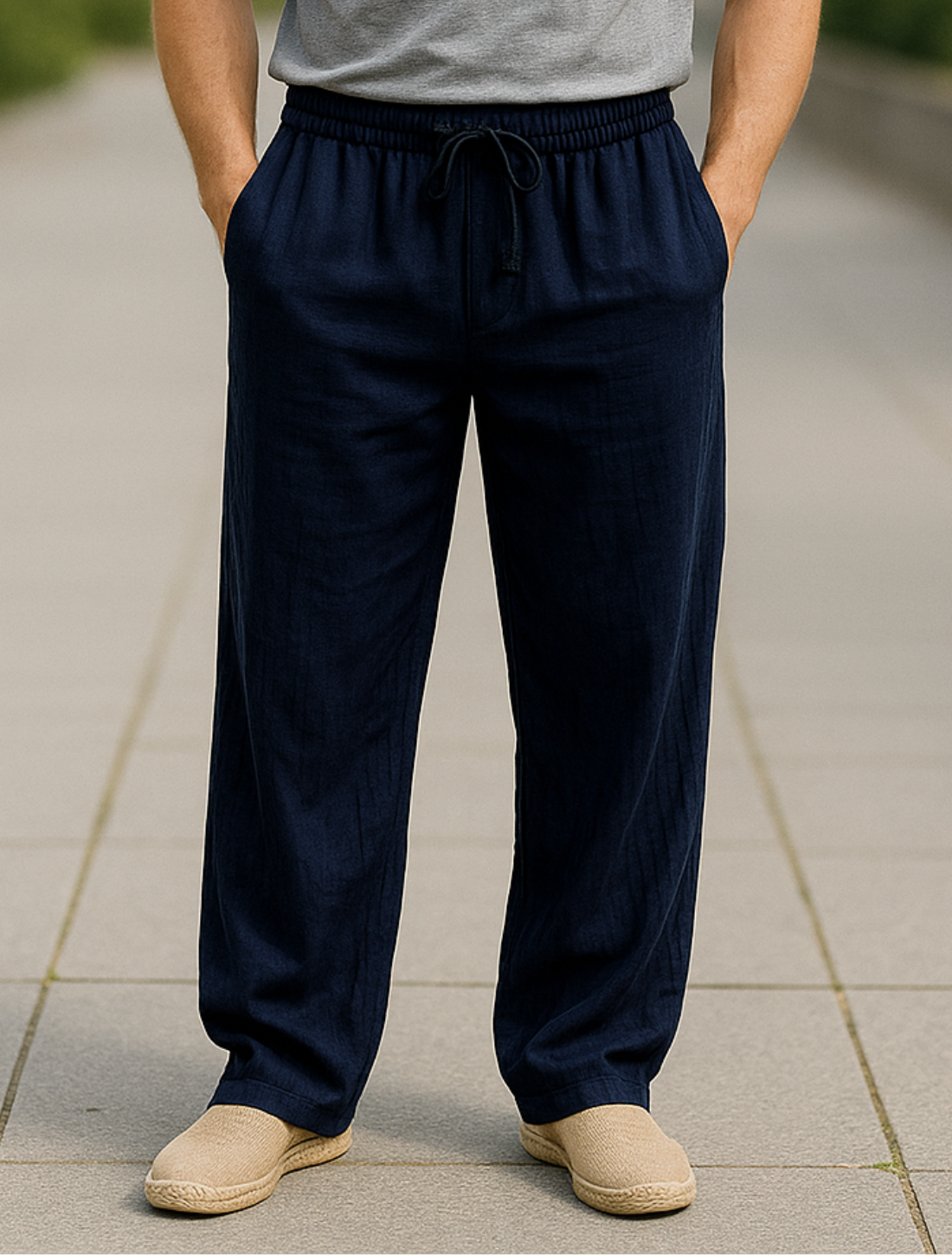 Herenbroek Van Katoen En Linnen, Effen Minimalistische Casual Broek Met Trekkoord En Rechte Pijpen | VIQA VIQA© NEDERLAND