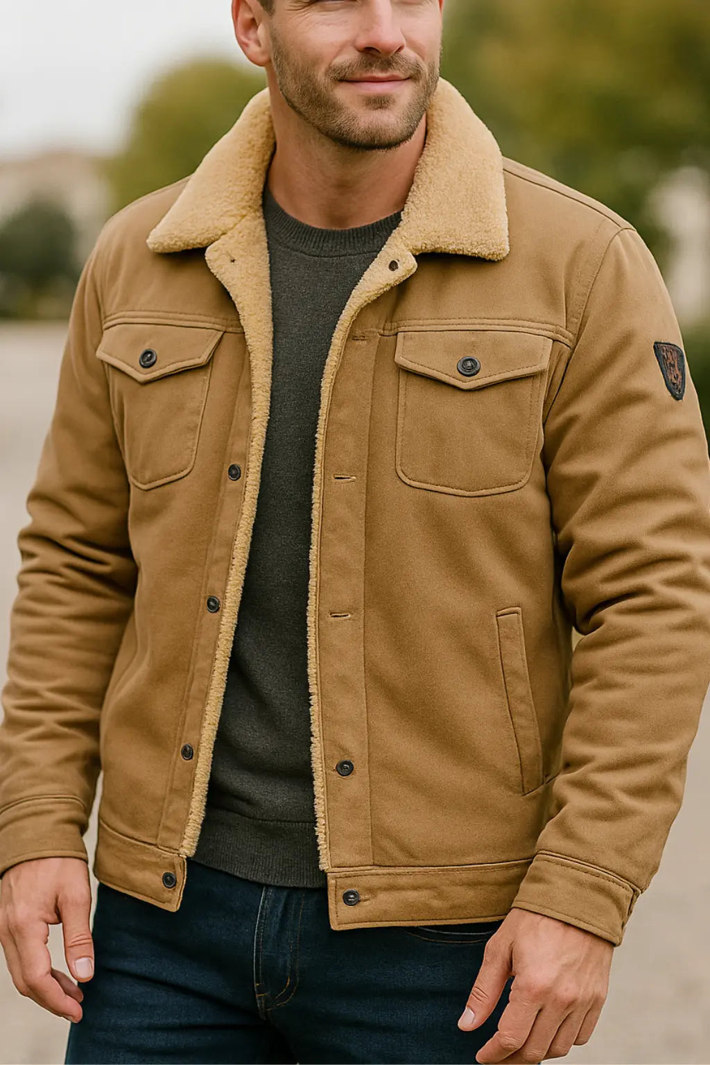 Heren Winterjas, Dikke Fluwelen Voering, Effen Kleur, Revers, Buitenkleding Met Zakken | VIQA VIQA© NEDERLANDKaki / 2XL