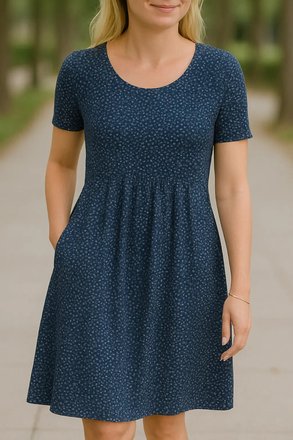 Dames Bloemen Midi Jurk, Zomer Ronde Hals Korte Mouwen Casuele Homewear | VIQA VIQA© NEDERLANDBlauw / 2XL