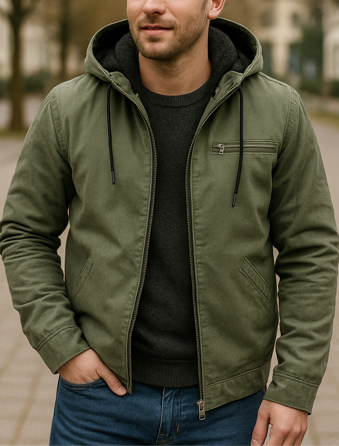 Heren Casual Hooded Jacket, Fleece gevoerde rits jas met zakken, Winter Outdoor Warm Bovenkleding | VIQA VIQA© NEDERLAND