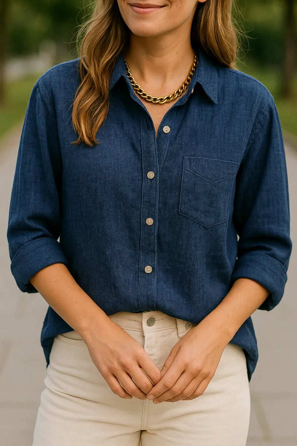 Dames Linnen Lange Mouw Shirt, Elegant Effen Kleur Casual T-Shirt Overhemd | VIQA VIQA© NEDERLANDBlauw / 2XL