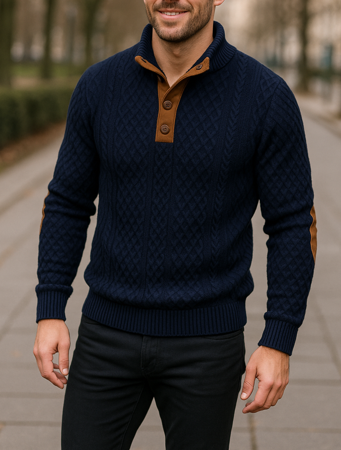 Heren Jacquard Gebreide Trui, Staande Kraag Button-Down, Lange Mouwen Casual Top | VIQA VIQA© NEDERLAND