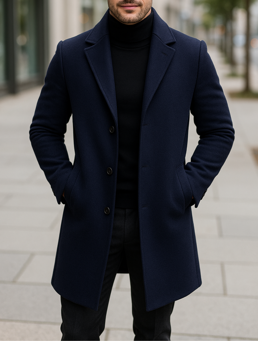 Heren trenchcoat, lange mouwen, enkele knoopsluiting, klassieke herfst- en winterjas | VIQA VIQA© NEDERLAND