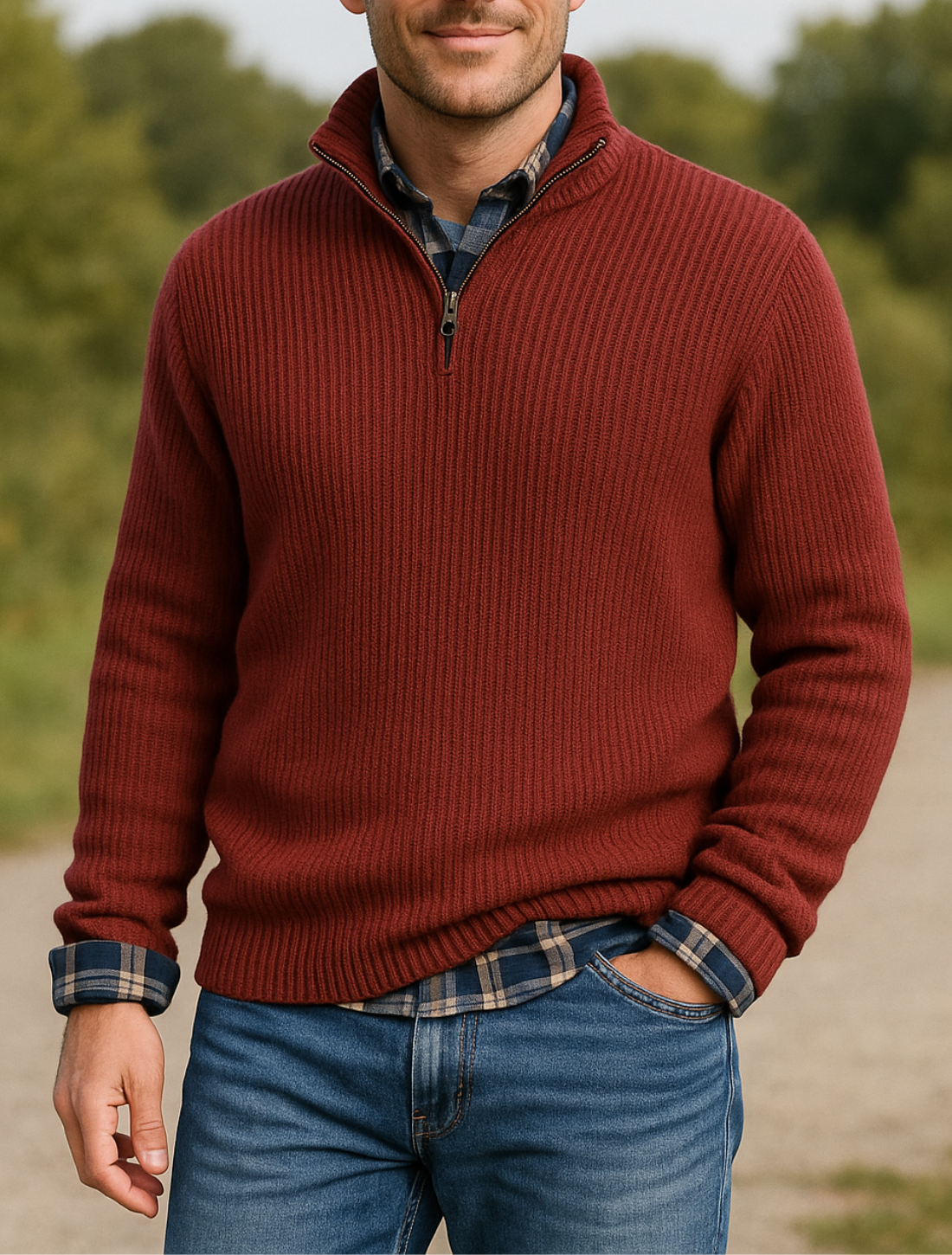 Heren V-hals Halve Rits Trui, Casual Losse Gebreide Pullover voor Herfst Winter Outdoor Werk | VIQA VIQA© NEDERLAND