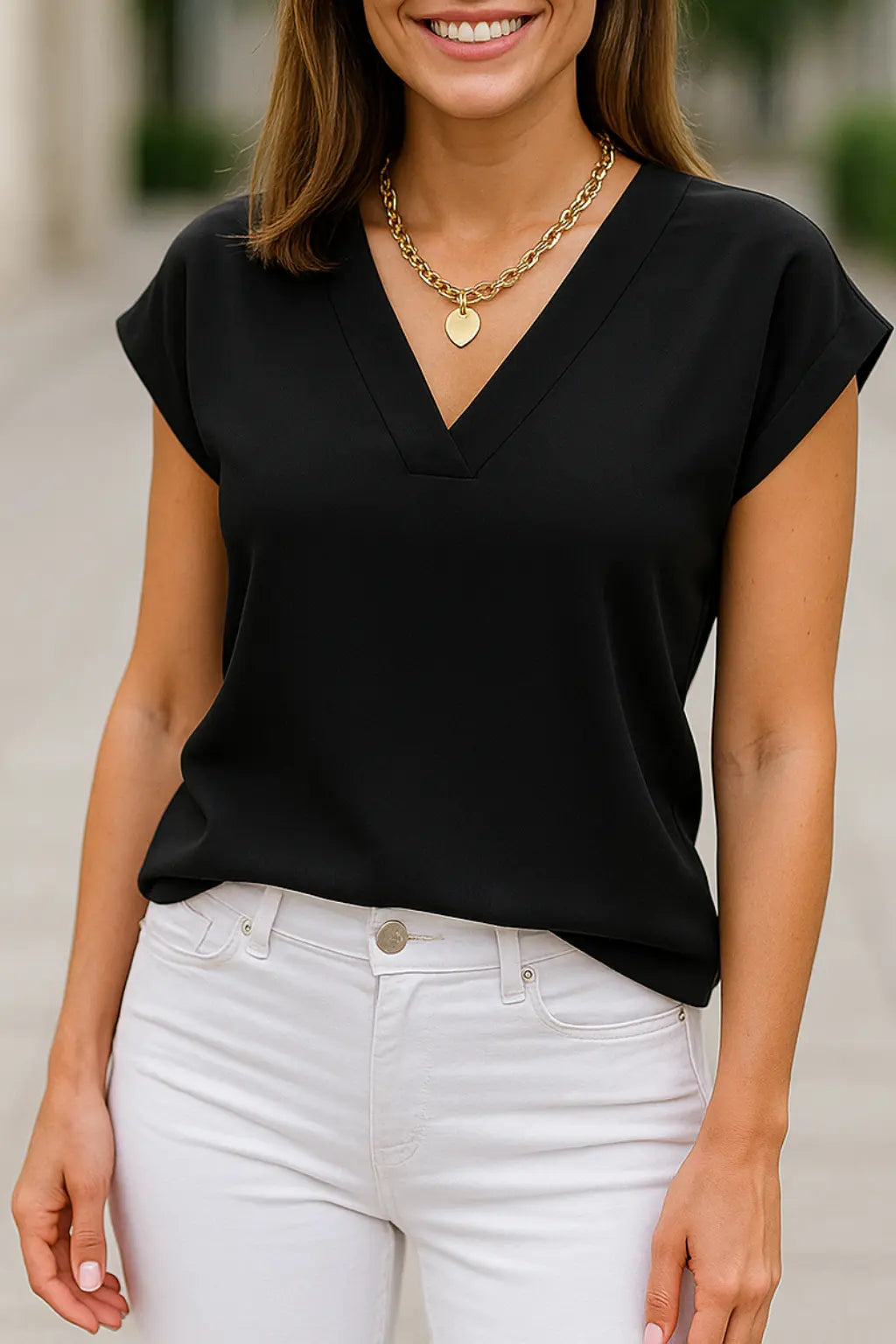 Dames Zomer Geplooide Blouse, Korte Mouwen Patchwork Slim Pasvorm Overhemd, Chique Casual Werkkleding | VIQA VIQA© NEDERLANDZwart / 2XL