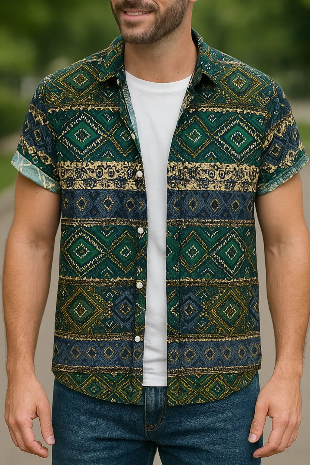 Heren Zomer Overhemd, Etnische Stijl Korte Mouwen Casual Loszittend Ademend Hawaiiaans Overhemd | VIQA VIQA© NEDERLANDStijl-3 / 2XL