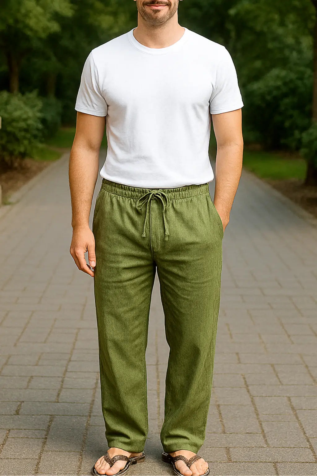 Heren Linnen Wijde Broek, Casual Broek, Lichtgewicht Zomer Sweatbroek | VIQA VIQA© NEDERLANDGroen / 2XL