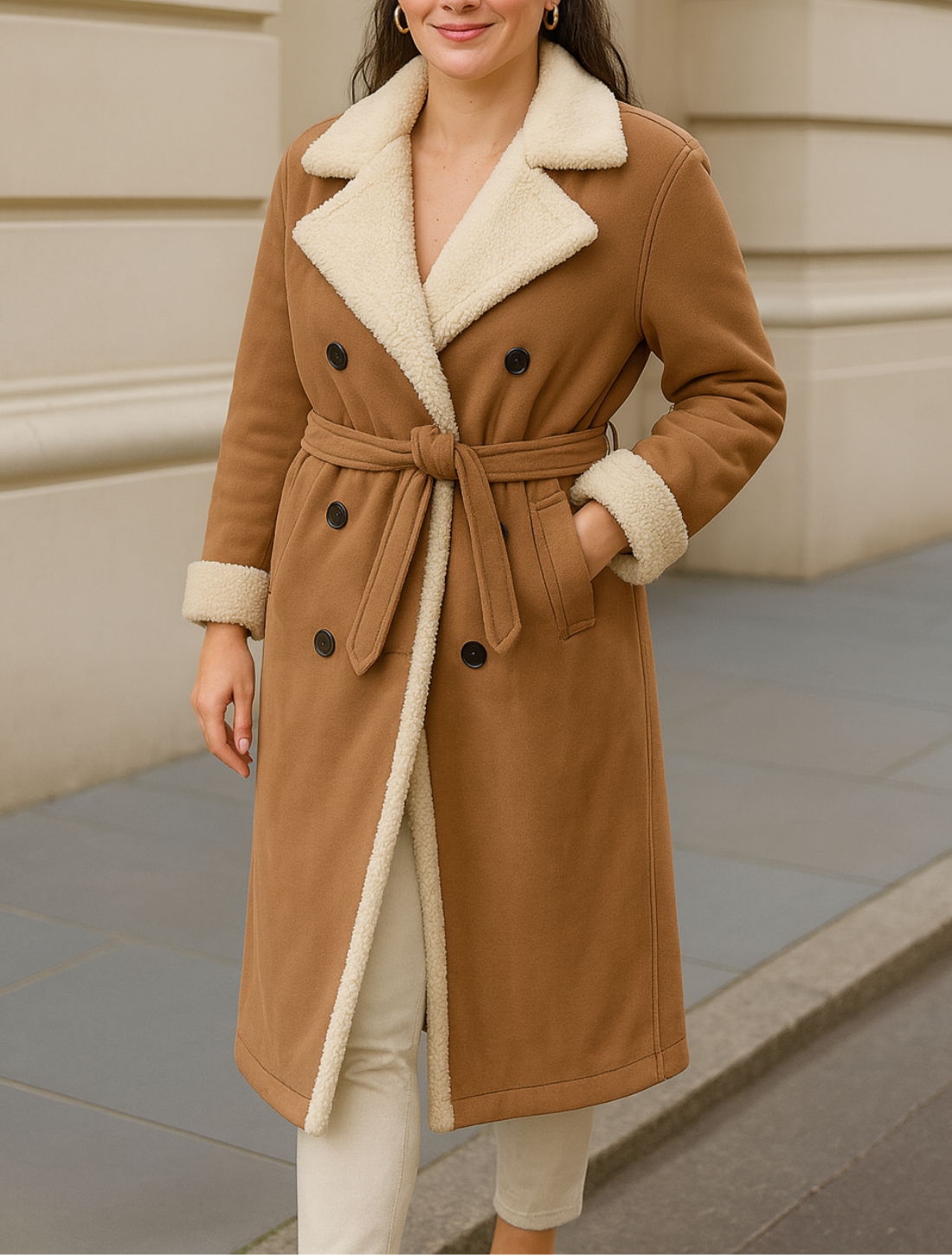 Dames Kunstleren Wollen Jas, Halflange Jas Met Riem En Omgeslagen Kraag, Warme Winteroverjas | VIQA VIQA© NEDERLAND