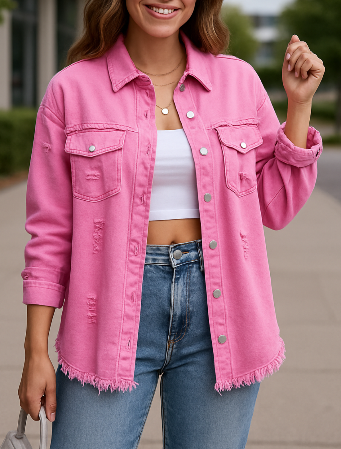 Spijkerjasje Voor Dames, Los Casual Jeancoat Met Onafgewerkte Randen En Distressed Gaten | VIQA VIQA© NEDERLAND