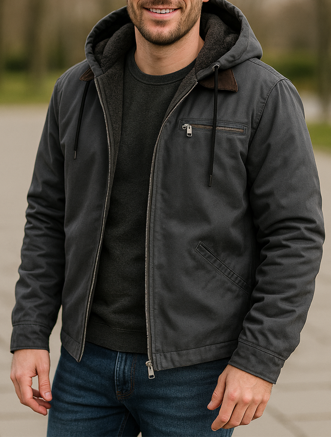 Heren Casual Fleece Jack, Met Capuchon En Ritszak Effen Kleur Winter Warme Jas Voor Buiten VIQA VIQA© NEDERLAND