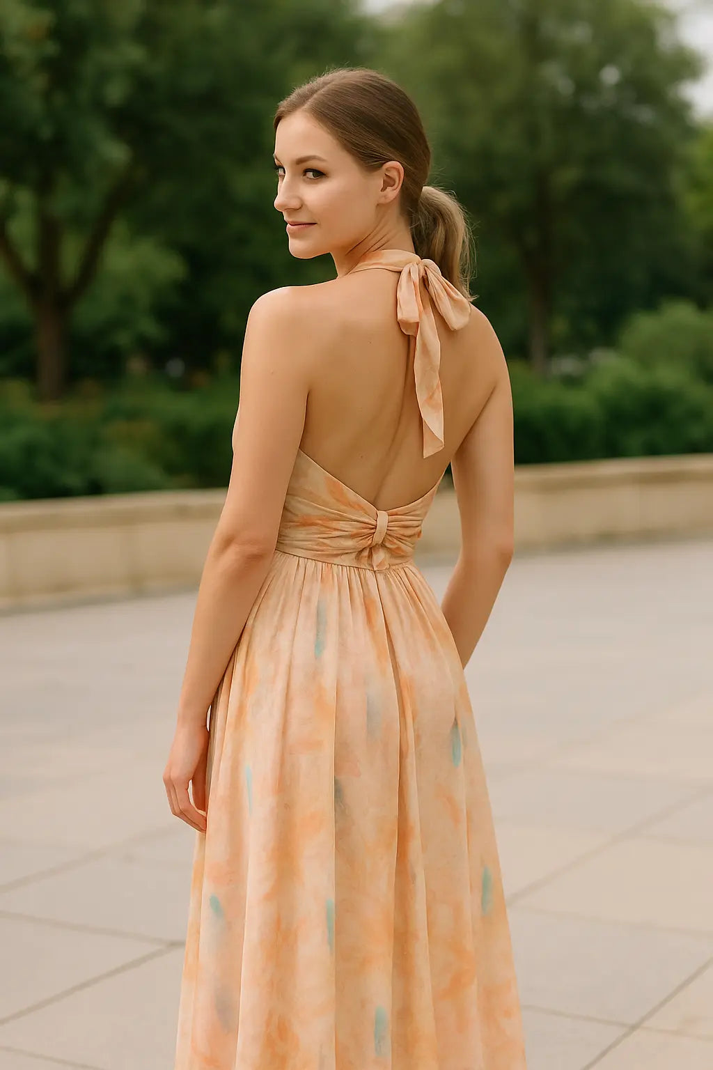 Dames Mouwloze Maxi Zomerjurk, Elegante Gedrukte Rugloze Vakantie Stijl, Sexy V-Hals Mode | VIQA VIQA© NEDERLAND