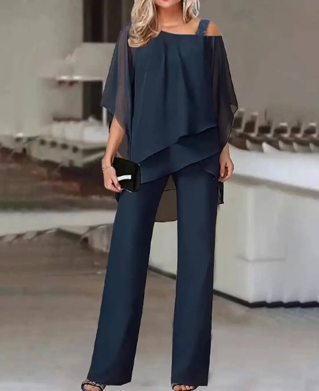 Dames Elegante Tweedeligeset Met Vleermuismouwen VIQA© NEDERLANDDonkerblauw-2XL