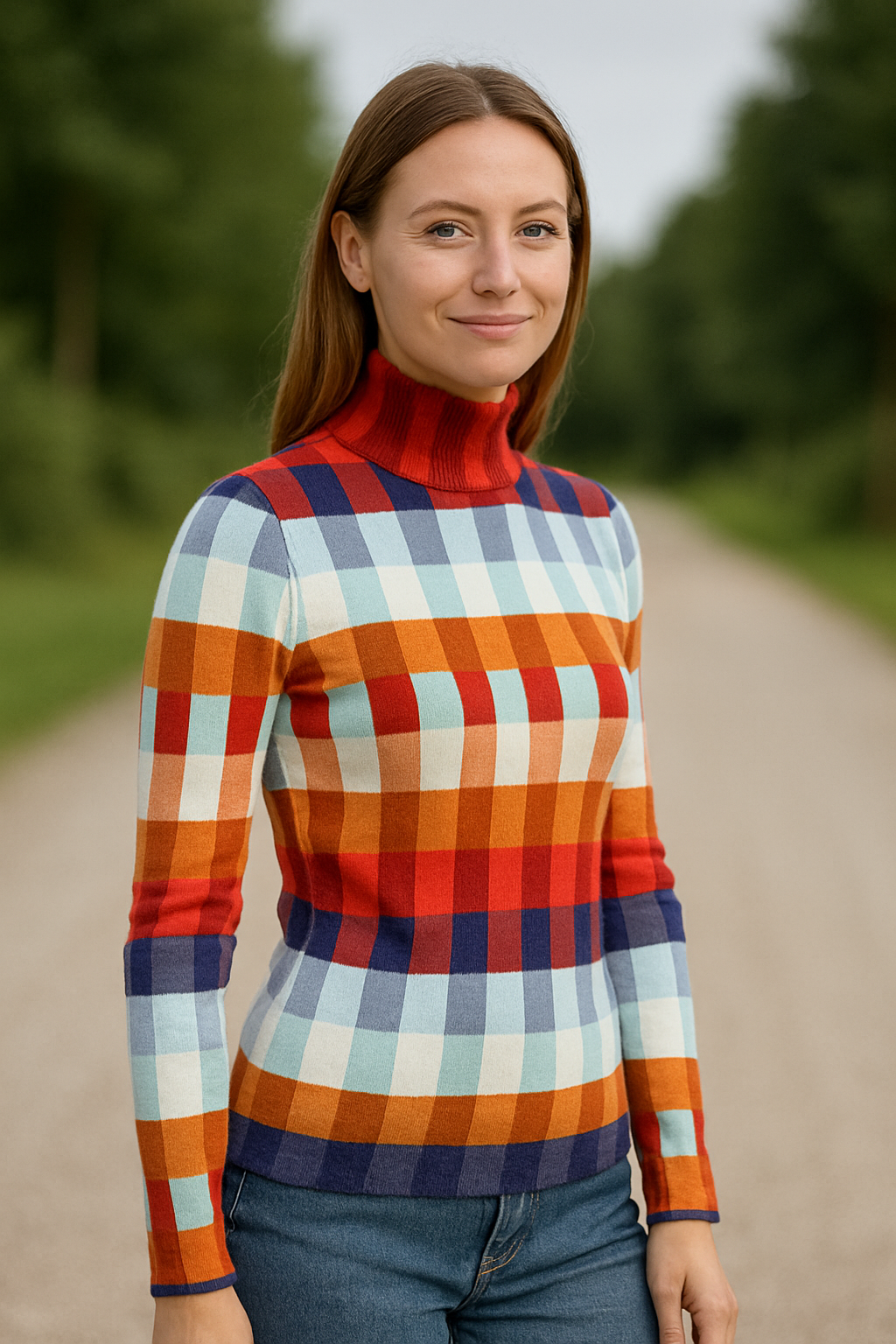 Kleurrijke Geruite Gebreide Trui Voor Dames, Hoge Hals, Slim Pasvorm, Herfst En Winter Pullover | VIQA VIQA© NEDERLAND