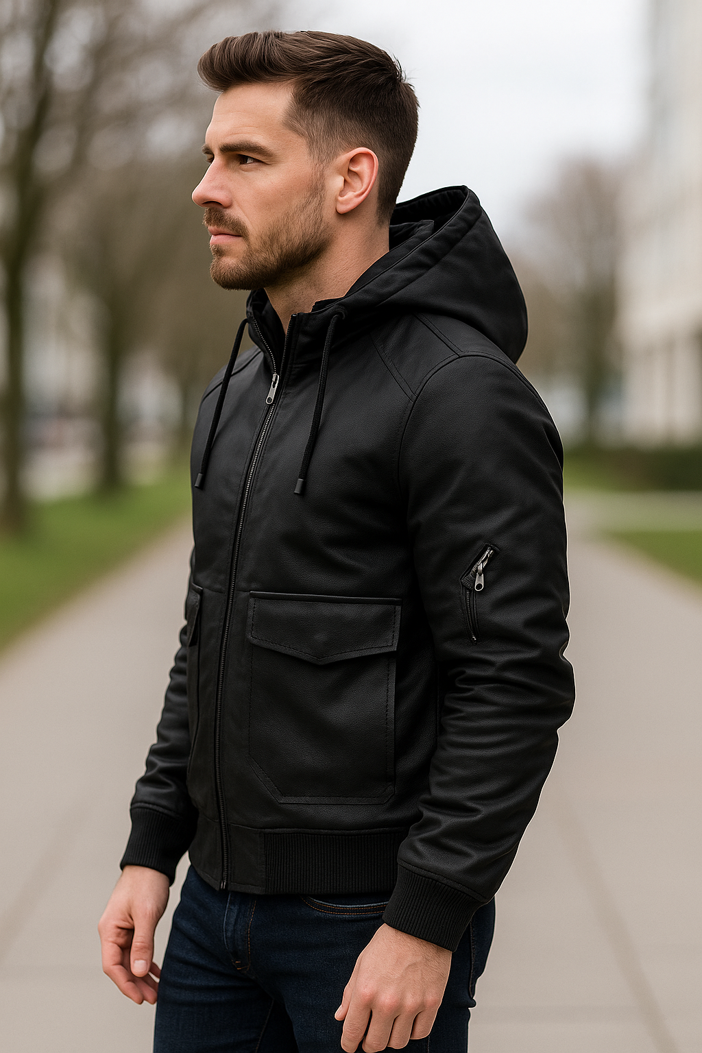 Leren Motorjack Voor Heren, Dikke Motorjas Met Afneembare Capuchon, Casual Winterkleding | VIQA VIQA© NEDERLAND