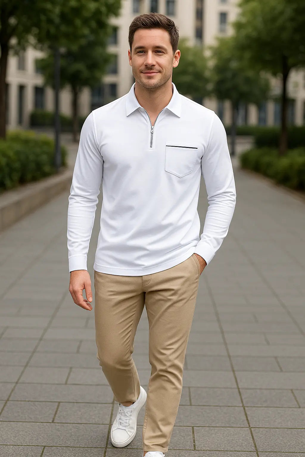 Heren Lange Mouwen Poloshirt, Hoge Kwaliteit Business Casual Kap Met Zak, Lente Herfst Slijtage | VIQA VIQA© NEDERLAND