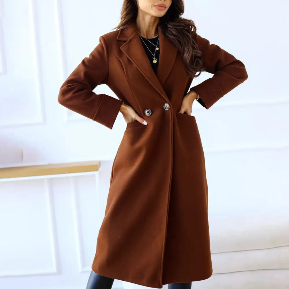 Elegante Slanke Lange Jas Voor Dames VIQA© NEDERLANDBruin-XXL