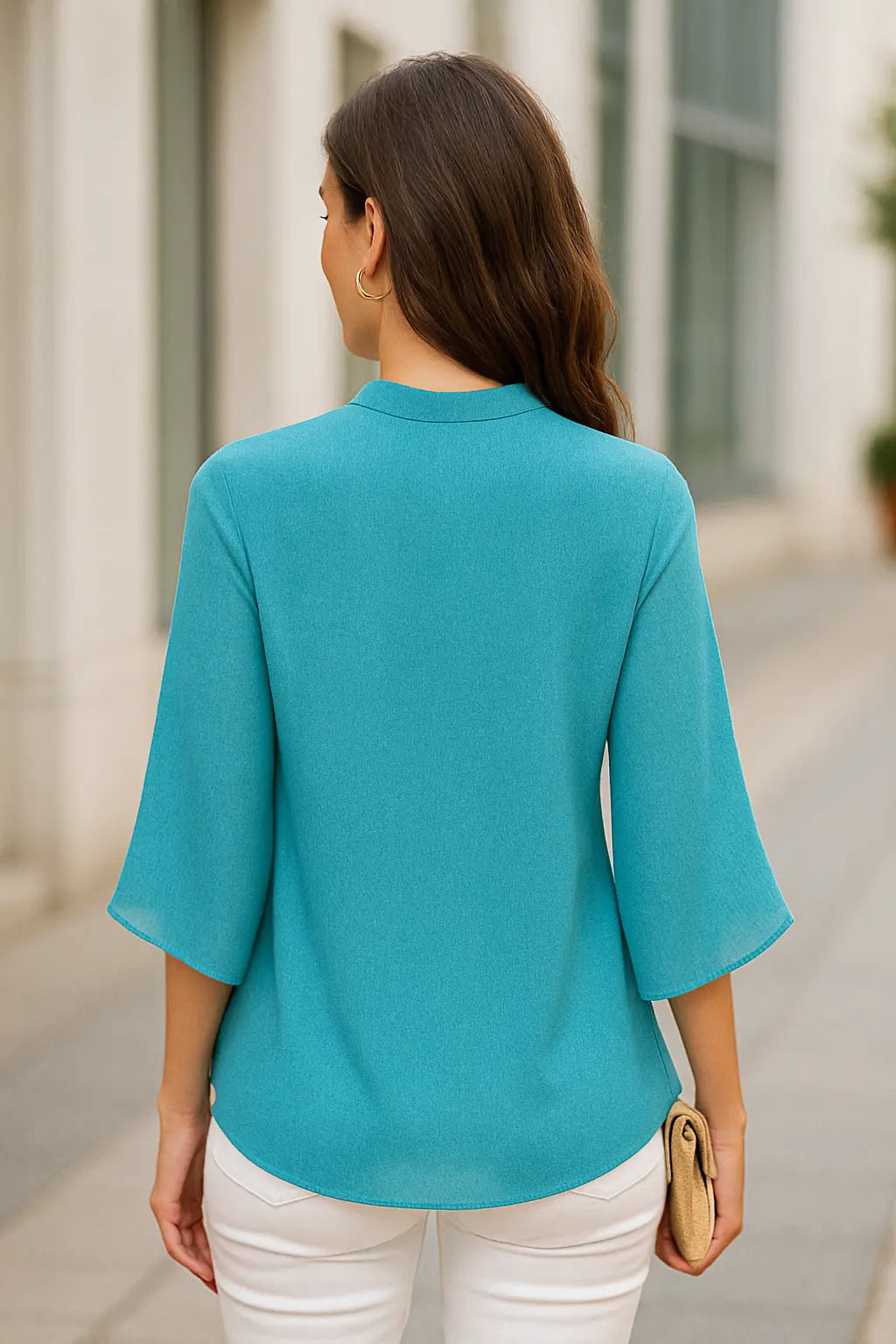 Dames Chiffon V-Hals Top, Los Fit Zomer T-Shirt Met Bloemblaadjes Mouwen, Lichtgewicht Casual Blouse | VIQA VIQA© NEDERLAND