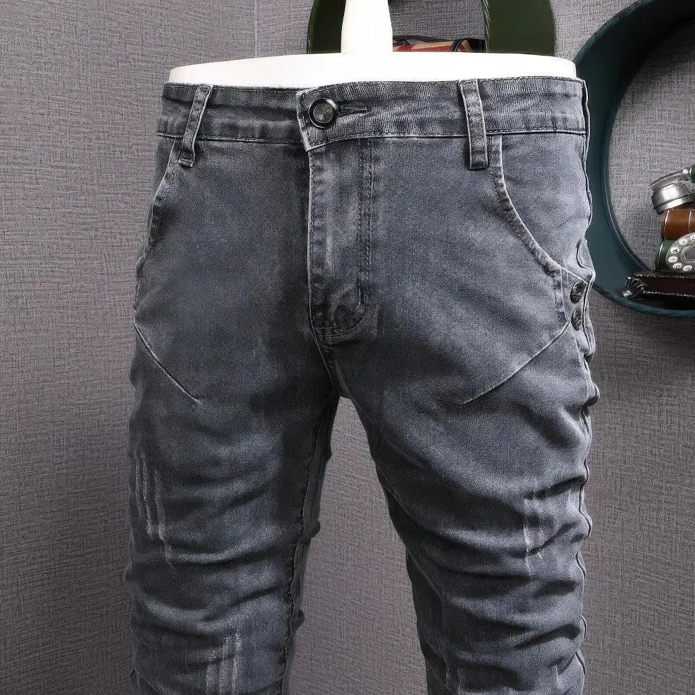Heren Slim Stretch Retro Jeans VIQA© NEDERLANDDonkergrijs-36
