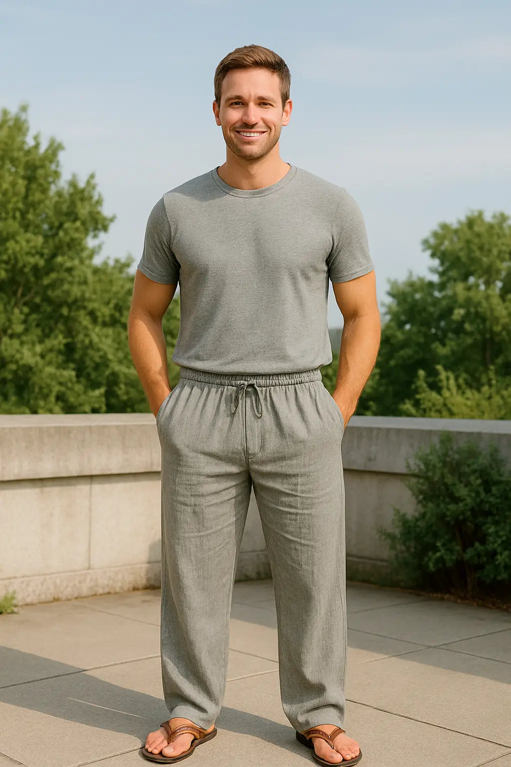 Heren Zomerbroek, Effen Kleur Katoenmix Casual Lange Broek, Los Ademend Strandgoed | VIQA VIQA© NEDERLAND