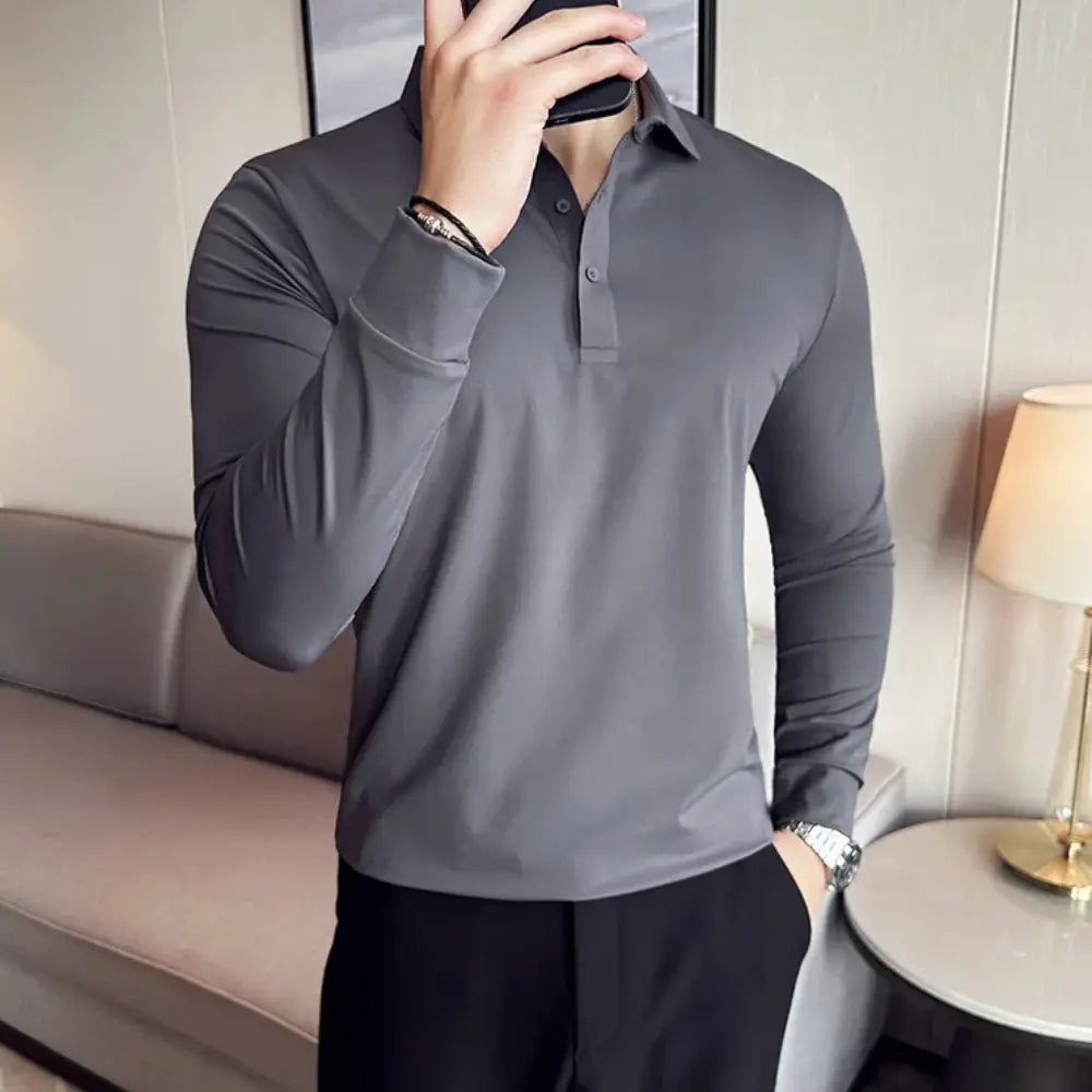 Herenpolo Ijszijde Lange Mouw VIQA© NEDERLANDGrijs-3XL