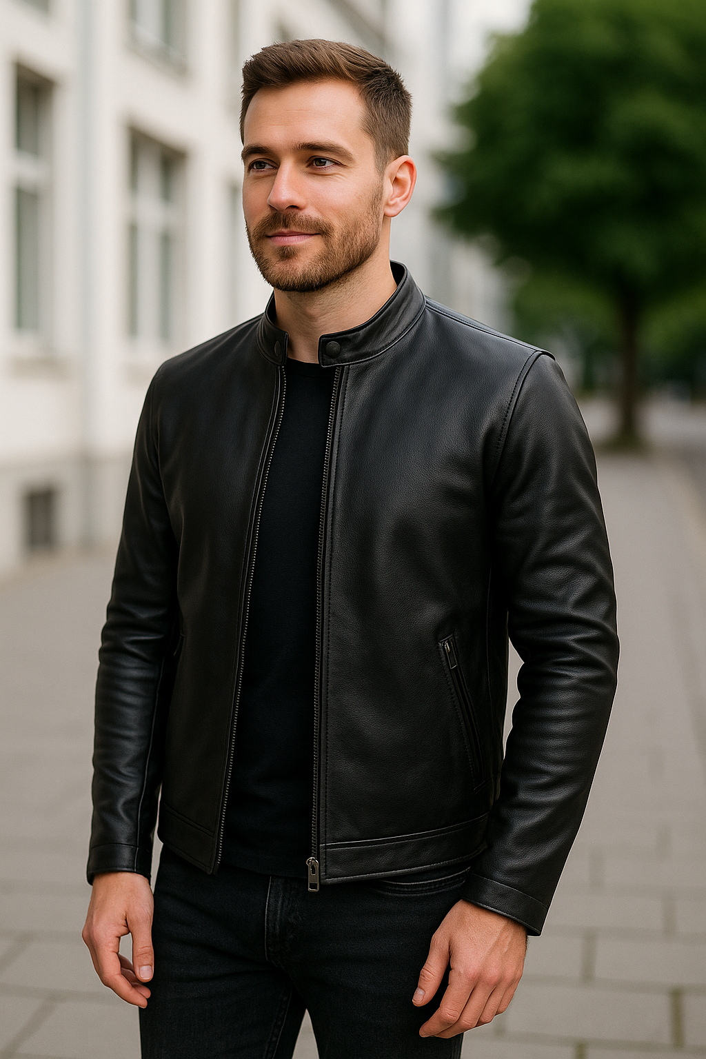 Leren Jas Voor Heren, Echte Schapenvacht Rundleren Jas, Klassieke Herfst En Winter Bikerstijl | VIQA VIQA© NEDERLAND