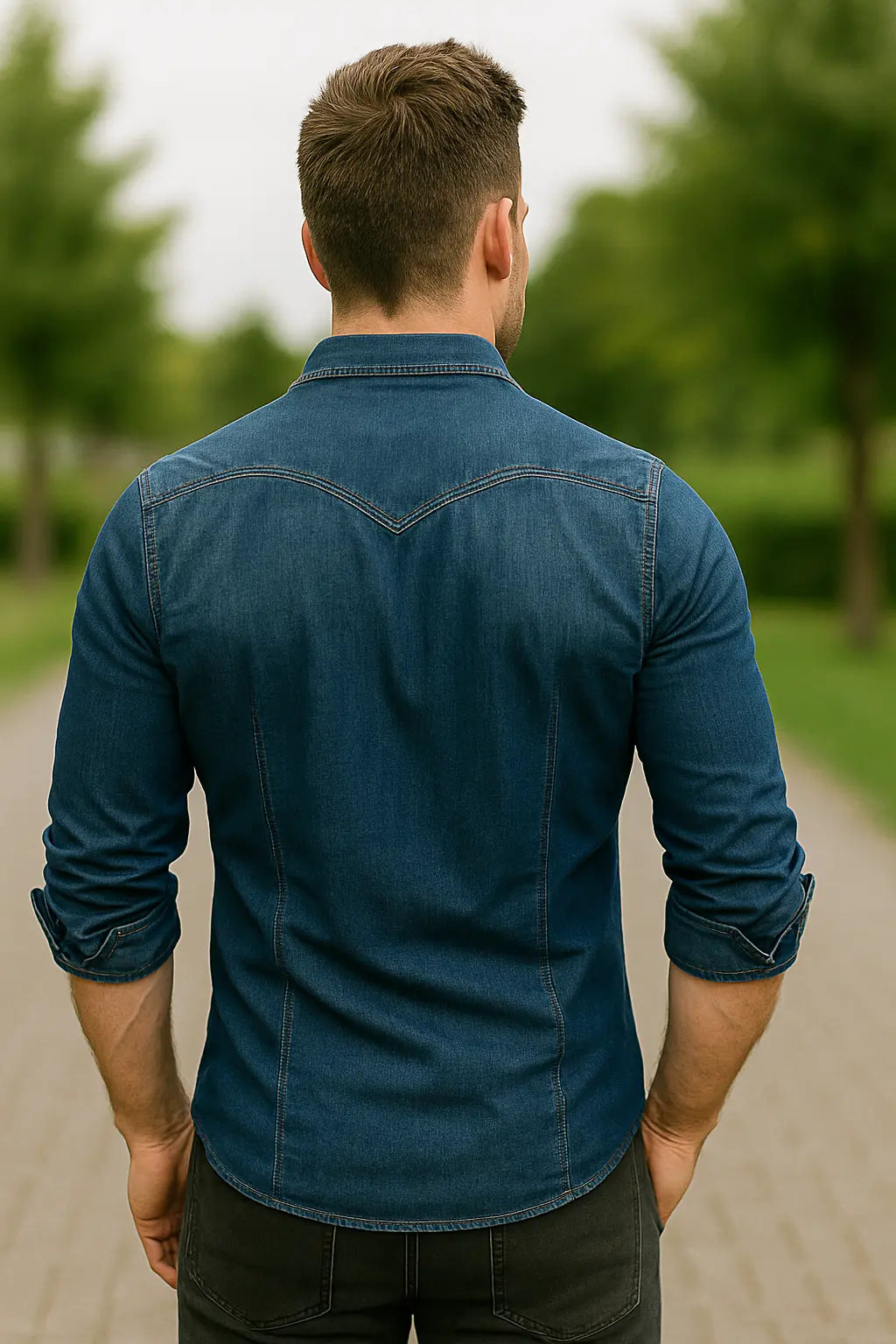 Heren Denim Shirt, Slim Fit Lange Mouw Top, Vrijetijdskleding Met Zakken | VIQA VIQA© NEDERLAND