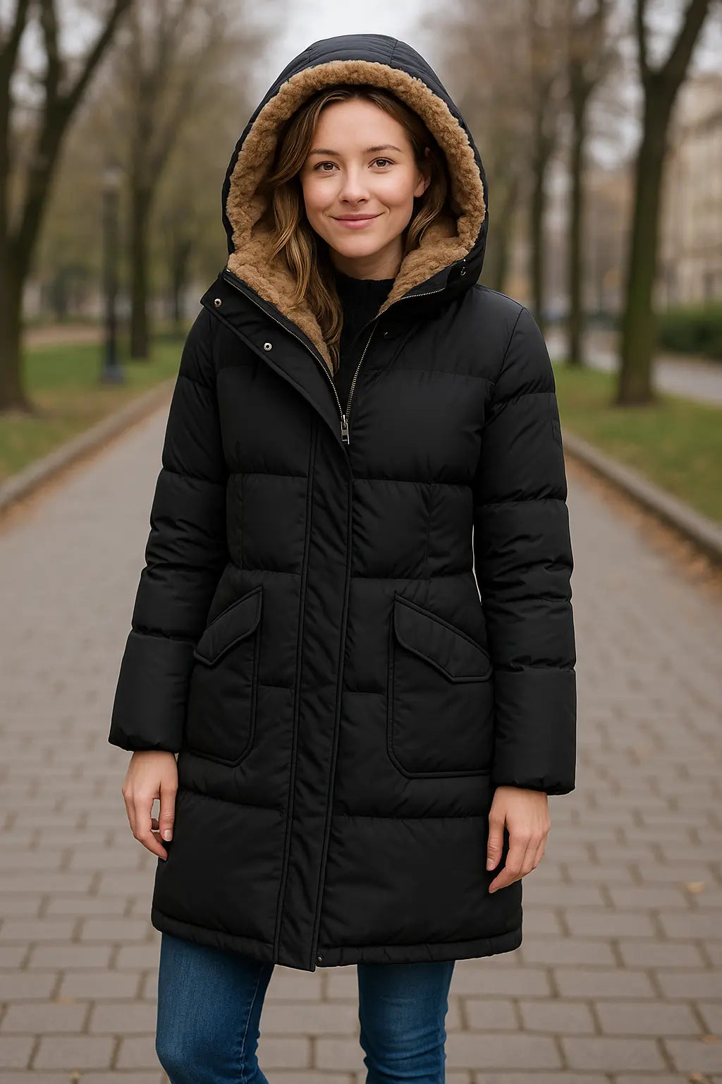 Dameswinterjas Met Capuchon, Dikke Warme Lange Jas, Elegante Gevoerde Bovenkleding | VIQA VIQA© NEDERLANDZwart / 2XL