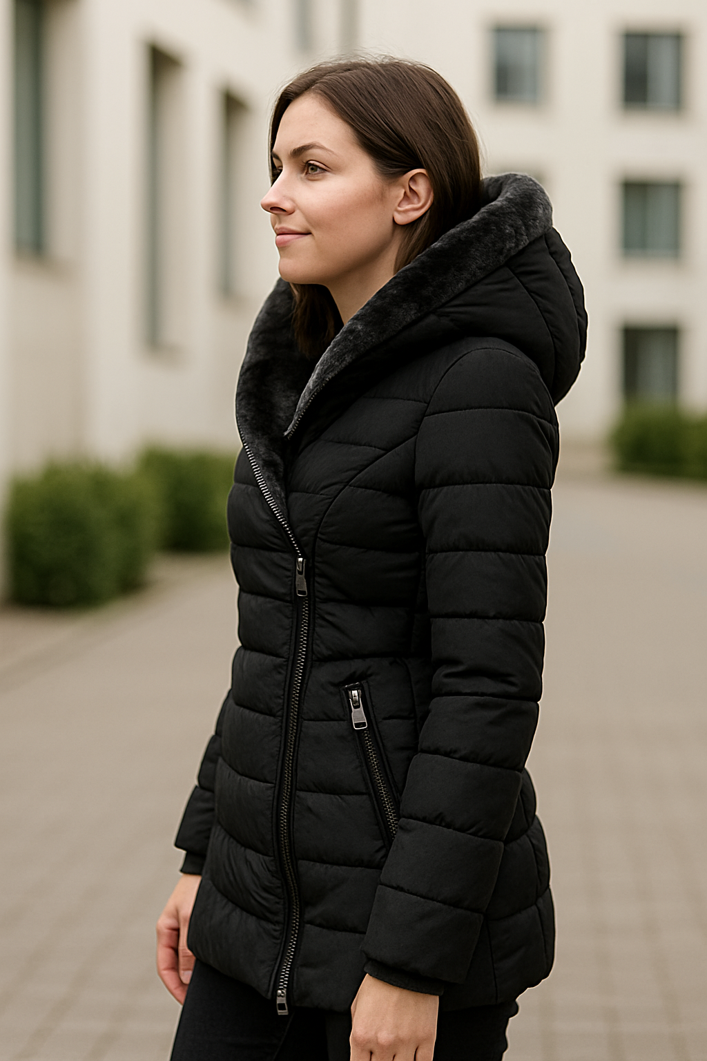 Dameswinterjas met capuchon, dikke lange gewatteerde jas, warme slanke casual herfstbovenkleding | VIQA VIQA© NEDERLAND